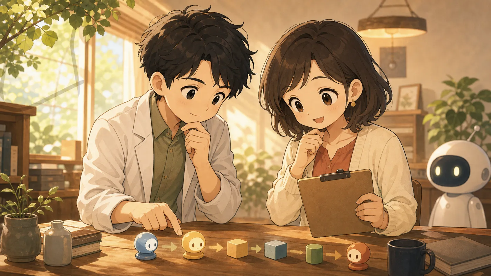 AIワーカーと人が最終確認する役割分担を表すイラスト